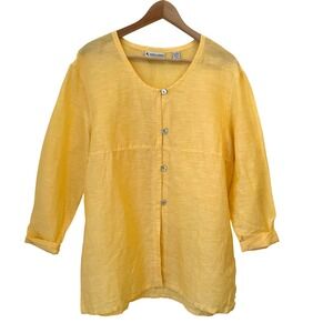 Marsh Landing Linen Cotton Button Front Tunic Top Womens M Lightweight Resort